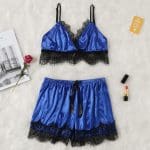Pyjama femme avec ajout de dentelle - Bleu marin / S