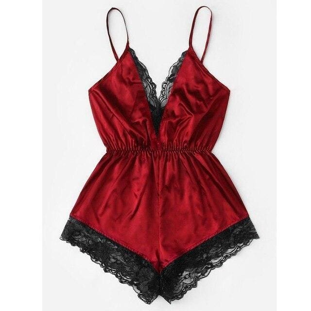 pyjama-femme-une-piece-avec-dentelle-maybella-fr-186 Pyjama femme une pièce avec dentelle - Rouge / XS